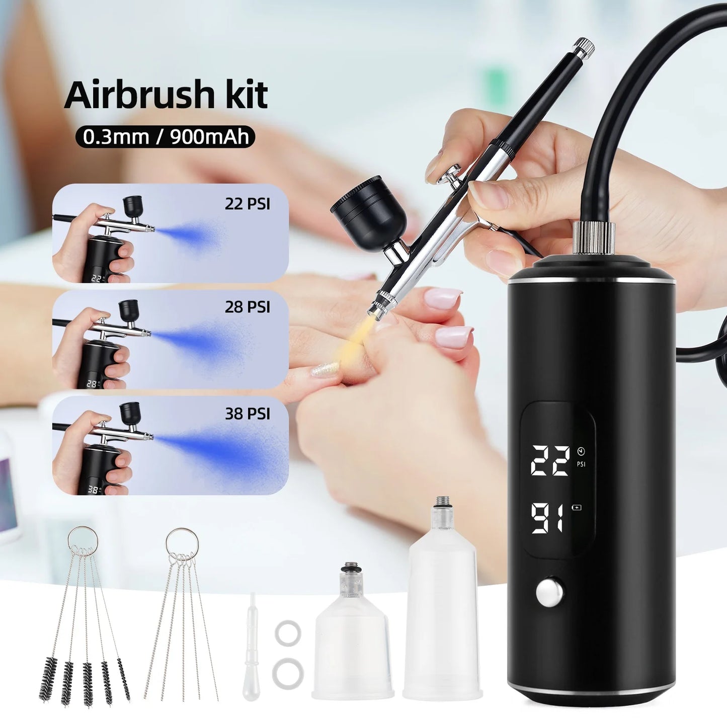 Portable Airbrush Kit Mini Air Compressor Paint Spray Gun For Nail Art Tattoo Craft Cake Pastry Painting Face Hydrating Sprayer