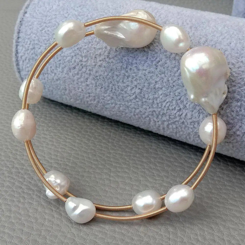 KKGEM Natural  Freshwater White Baroque Pearl 
 15x22mm Reborn keshi Pearl  Adjustable Bracelet classic for women