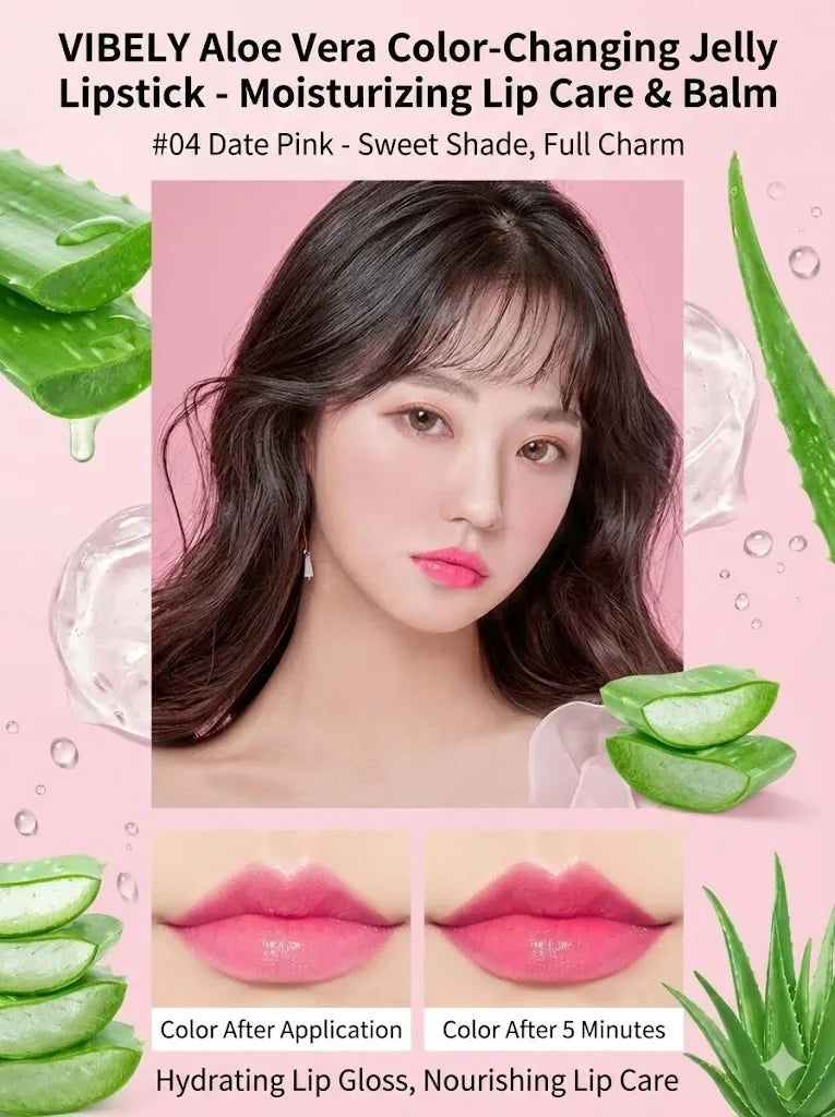 VIBELY Aloe Vera Moisturizing Lip Balm Thermochromic Jelly Lipstick Long Lasting Hydrating Lip Care Tint for Daily Use