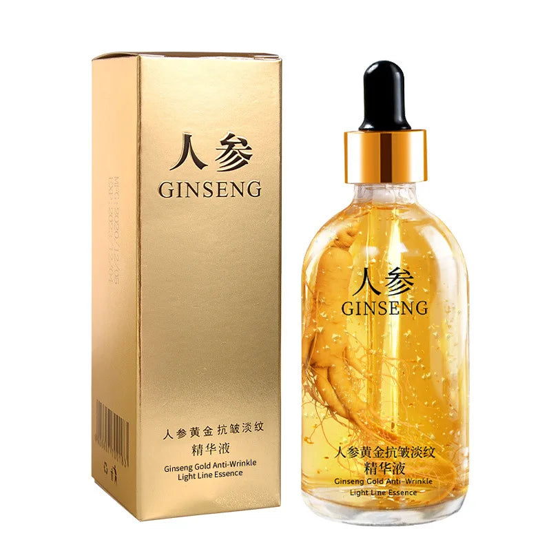 2 Pieces Ginseng Whitening Face Serum 100ml 24K Gold Anti Wrinkle Essence Hydrating Tightening Fade Fine Line Brighten Dull Skin