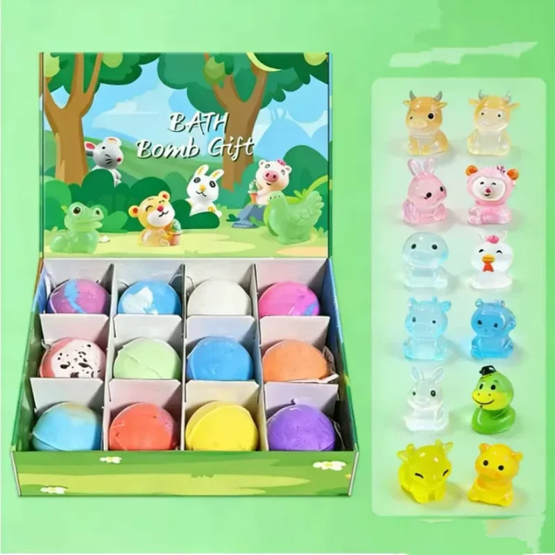 12pcs 60g Kids Bath Spa Fizzies with Hidden Toy Bubble Ball Safe Bath Toy for Children Daily Bathing
