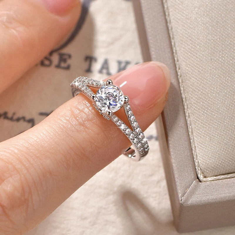 Rrjzz 14K Gold Plated 0.7CT Round Cut Cubic Zirconia Promise Eternity Engagement Weddng Ring for Women Bridal Ring Jewelry Gift