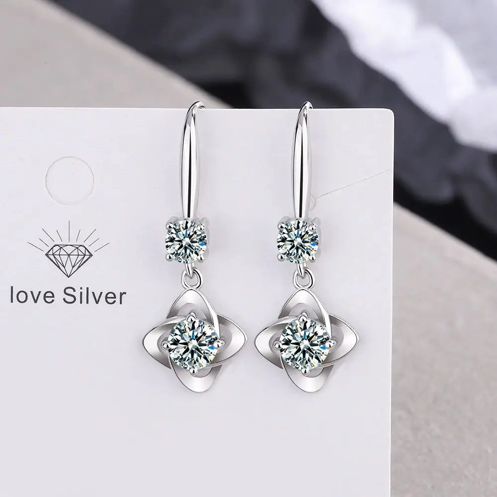 Silver 925 Jewelry Earrings Sapphire Siver Korean Ear Jewelry White/Blue/Pink Color Party Dating Gift Earrings Wholesale