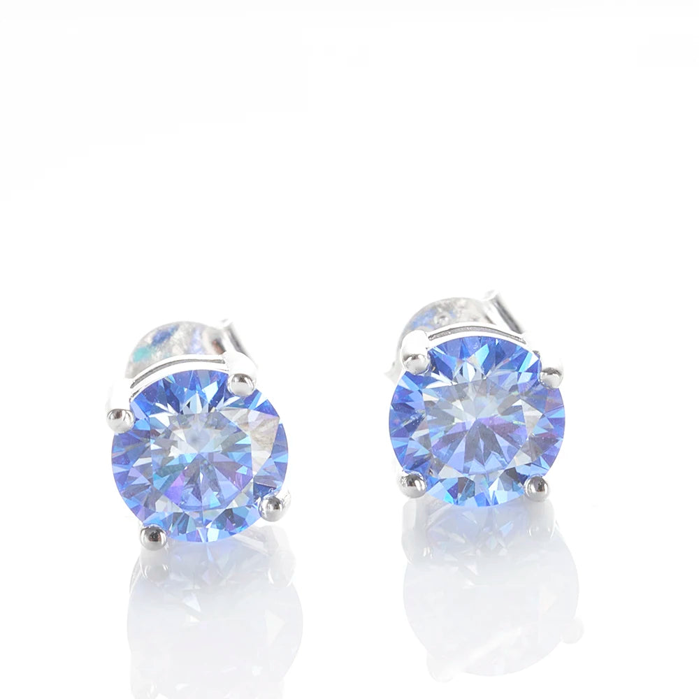 925 Sterling Silver Stud Earrings Round Brilliant Cut VVS1 White/Pink/Yellow Moissanite Test Passed Diamond for Women  Gift