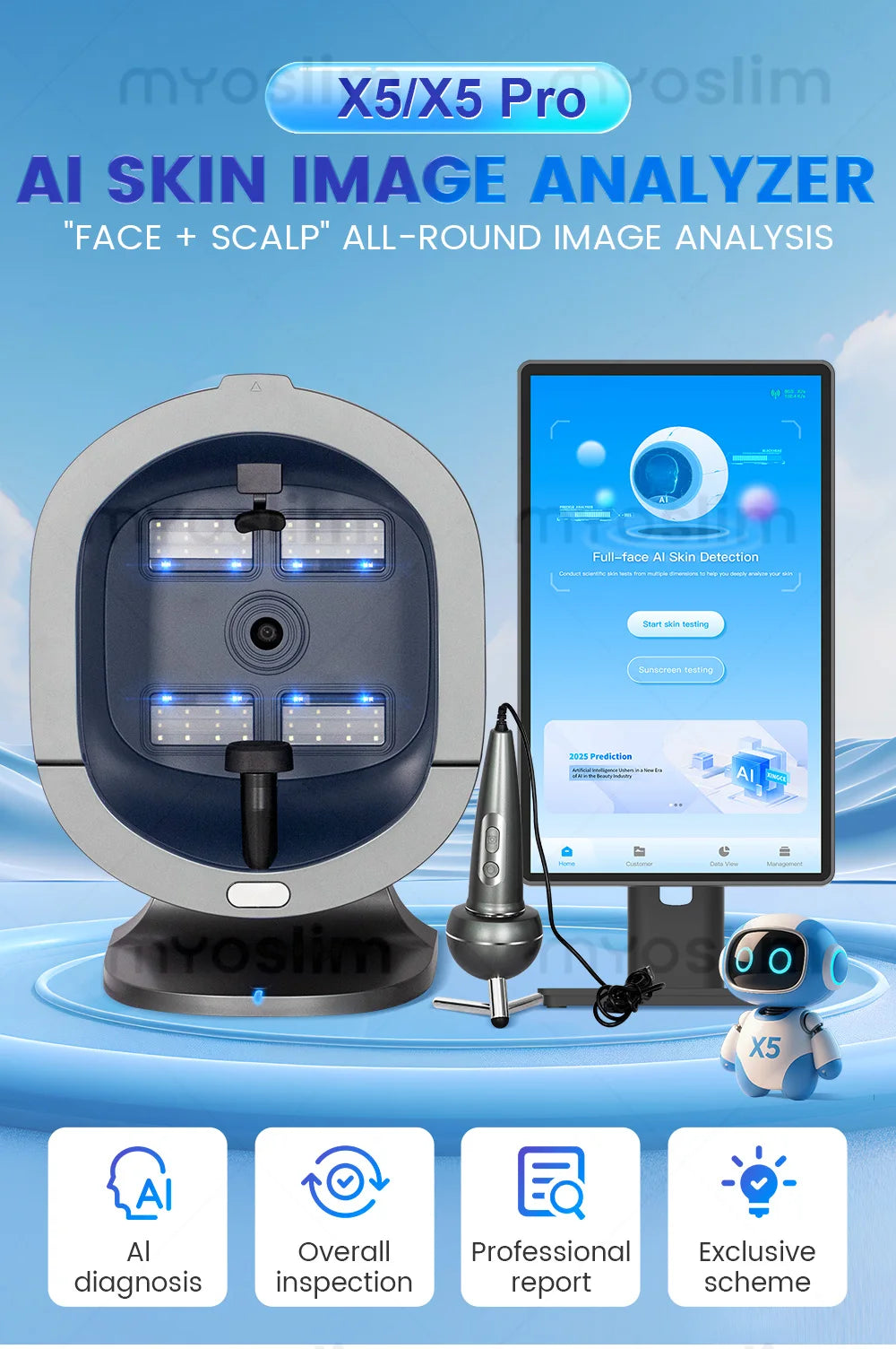 3D Facial Skin Analyzer Machine 21.5 Inch AI 8 Light Spectrum Skin Care Scanner Hair Analysis for Business Beauty Care
