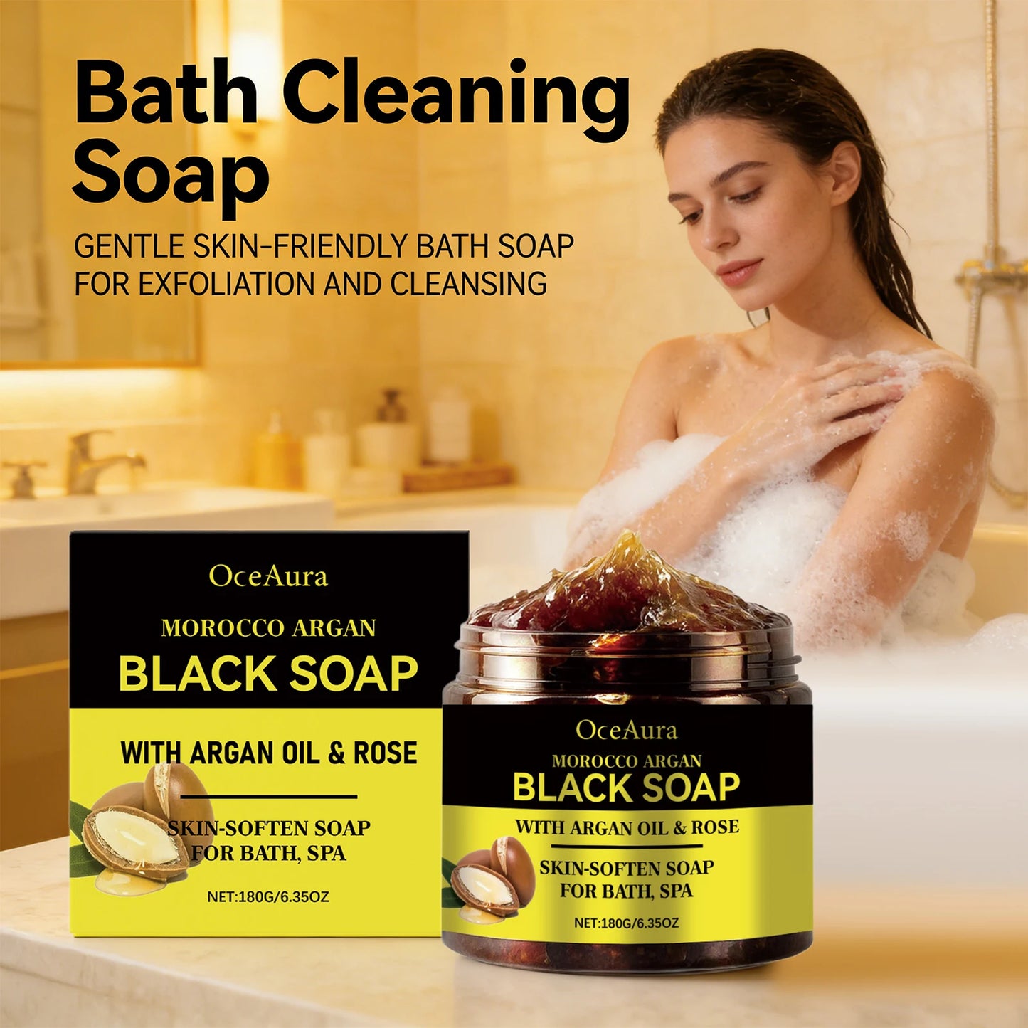 Morocco Argan Black Soap for Exfoliating Deep Cleaning Remove Dead Skin Body Scrub Purifying Moisturizing Brighten Skin Soap