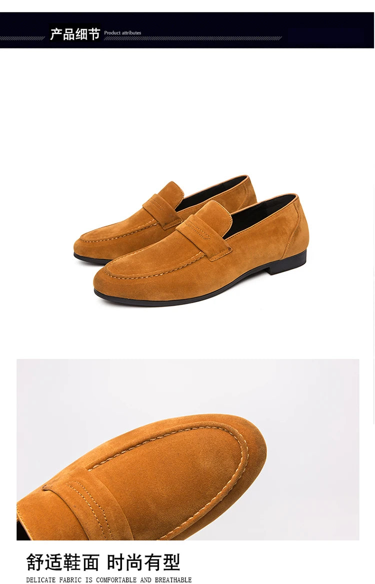 Suede Leather Oxfords Shoes For Men Loafers Casual Slip On Luxury Men Dress Shoes Office Wedding Party Shoes Man Moccasins Black