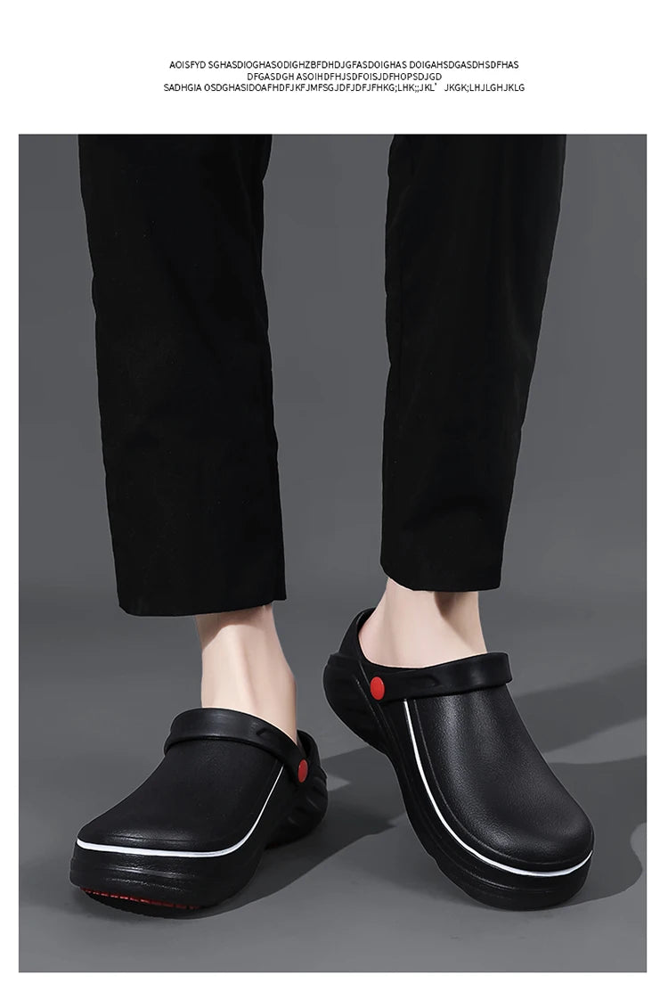 Men's Non-Slip, Waterproof, Oil-Proof Chef's Shoes, Soft-Soled, Lightweight, Wear-Resistant Work Shoes, Kitchen Shoes, Hotel Kitchen Toe-Toe Slippers