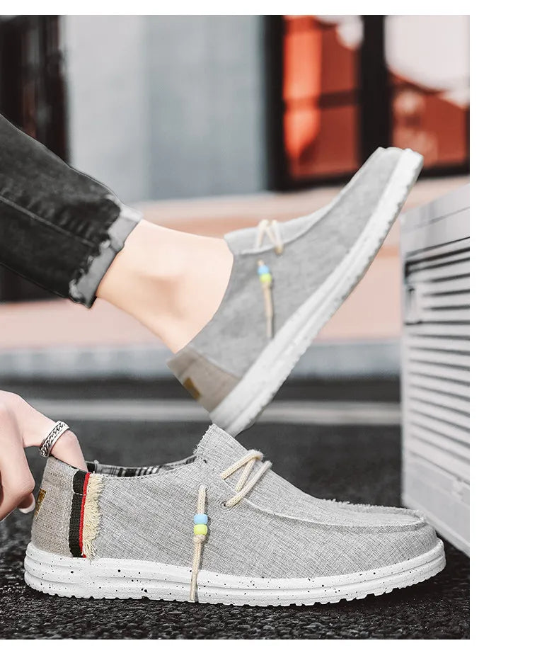 Spring Summer Blue Men's Casual Boat Shoes Lightweight Slip-on Driving Shoes Men Low-cut Breathable Canvas Men Shoes Loafers