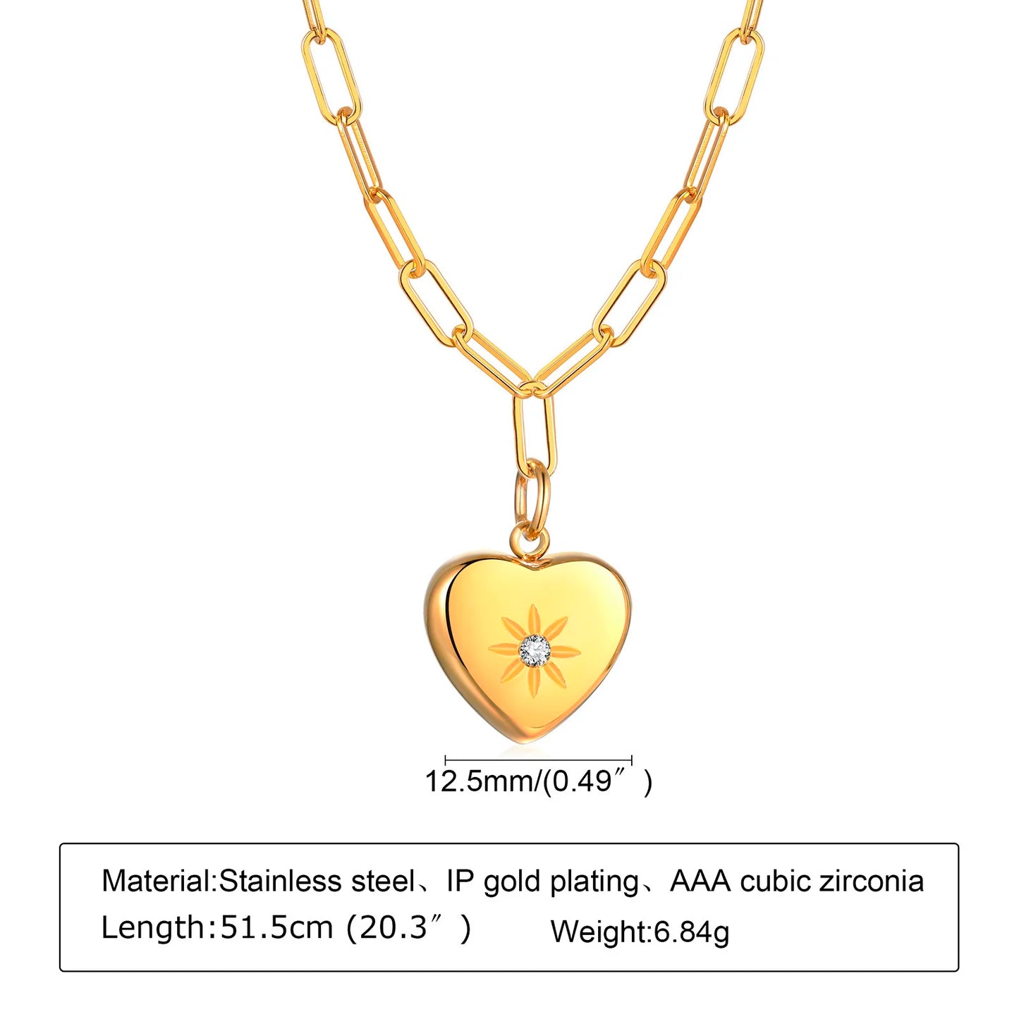 Stainless Steel Love Heart Pendant Necklace , Adjustale Link Paperclip Chain For Women Birthday Girls