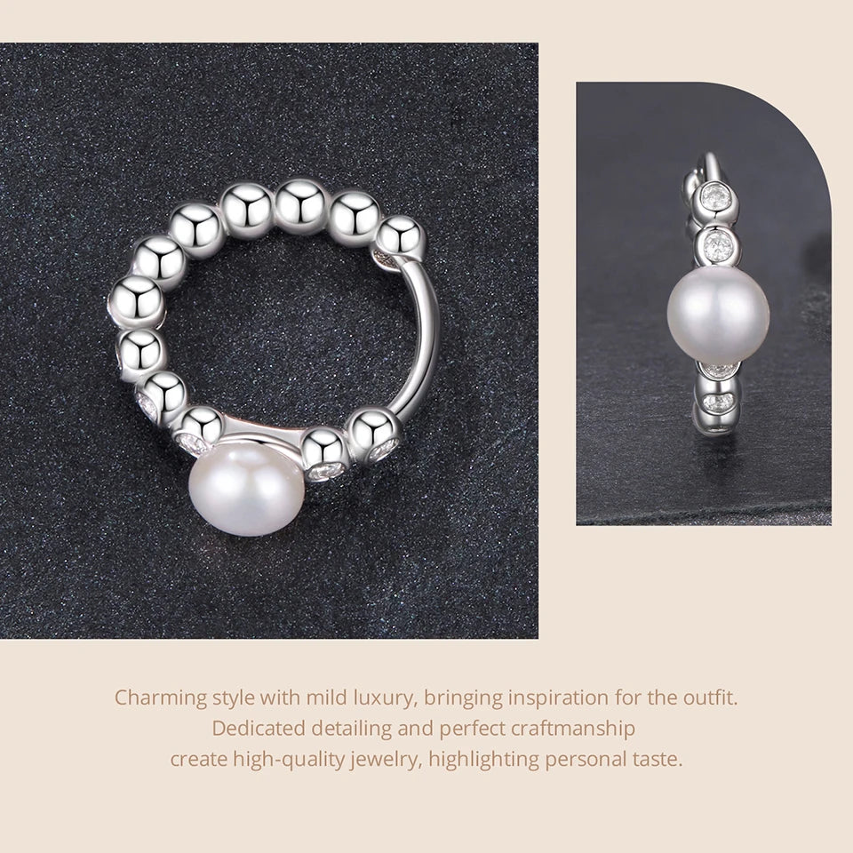 WOSTU Moissanite & Natural Pearl Bubble Hoop Earrings For Women, 925 Sterling Silver Elegant Huggies Pendient Xmas New Gift