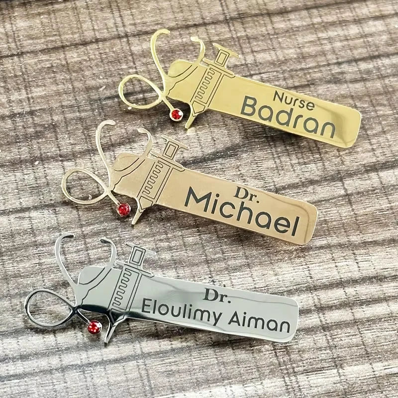 Customized Name Brooch Stethoscope Pin Doctor Nurse Name Stainless Steel Jewelry Fashion Gift For Men Women Daily Accessori