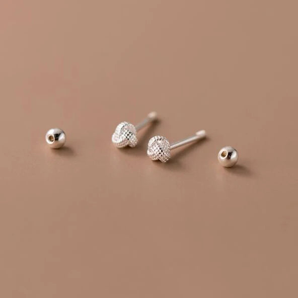 INZATT Real 925 Sterling Silver 4/6mm Wool Ball Screw Beads Stud Earrings for Women Party Classic Minimalist Fine Jewelry