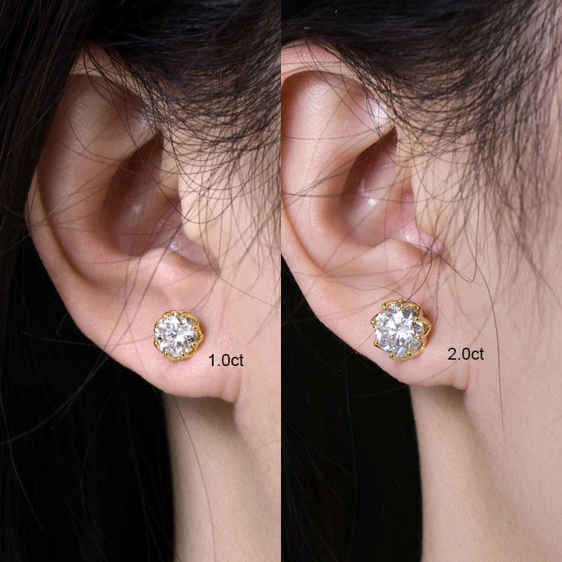 OXTAO 6mm/8mm Moissanite Flower Stud Earrings Female Jewelry 14K Gold Filled D Color Solitaire Diamond Piercing Earrings Gift