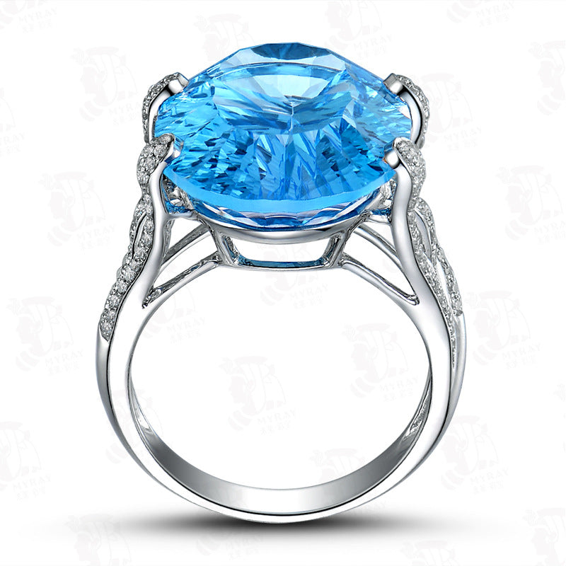 2023 New Fashion 925 Silver Luxury Quality Blue Topaz Band Ring for Women Upscale Anniversary White Gold Plated Finger Jewelry