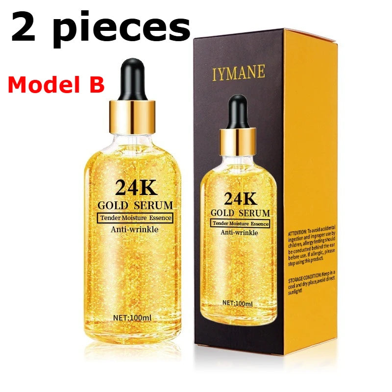 2 Pieces Ginseng Whitening Face Serum 100ml 24K Gold Anti Wrinkle Essence Hydrating Tightening Fade Fine Line Brighten Dull Skin