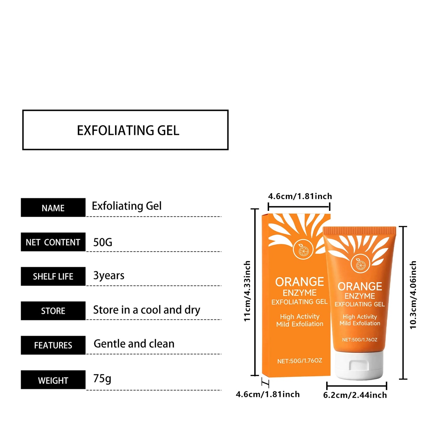 50g Orange Deep Cleansing Gel Deep Exfoliation Improve Skin Roughness Brighten Skin Tone Antioxidant Cleaning Facial Cleanser