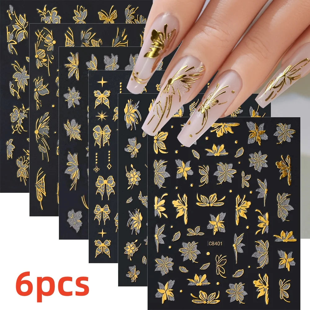 7pcs/Set Bronzing Gold/Silver Nail Art Sticker Sun Stars Moon Design Nail Decals 8*10CM Laser Bohemia Self-Adhesive Slider NLS