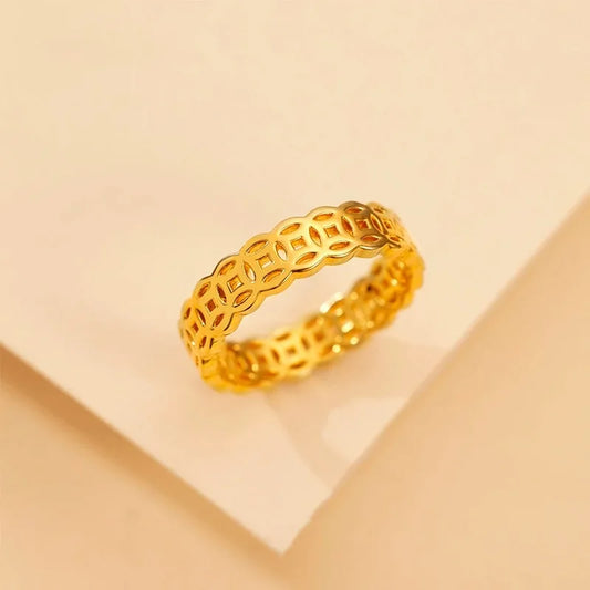 Sparkling Copper Coin Ring 18k Gold Ring for Woman High-quality Luxury AU750 Ring Party Banquet Fine Jewelry 18K No Demolding