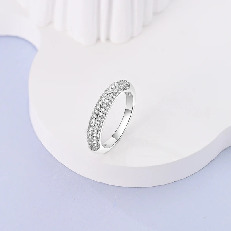 Original 925 Sterling Silver Sparkling Pave Ring For Women Girls Jewelry Birthday Anniversary Gifts