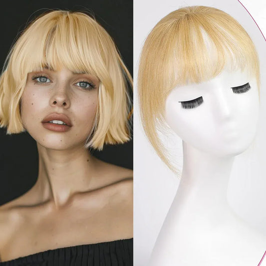 100% Human Hair Blonde Bangs Clips in Air Fringe Bangs Hairpiece for Women Platinum Human Hair Bangs Hair Extension 4.5inch