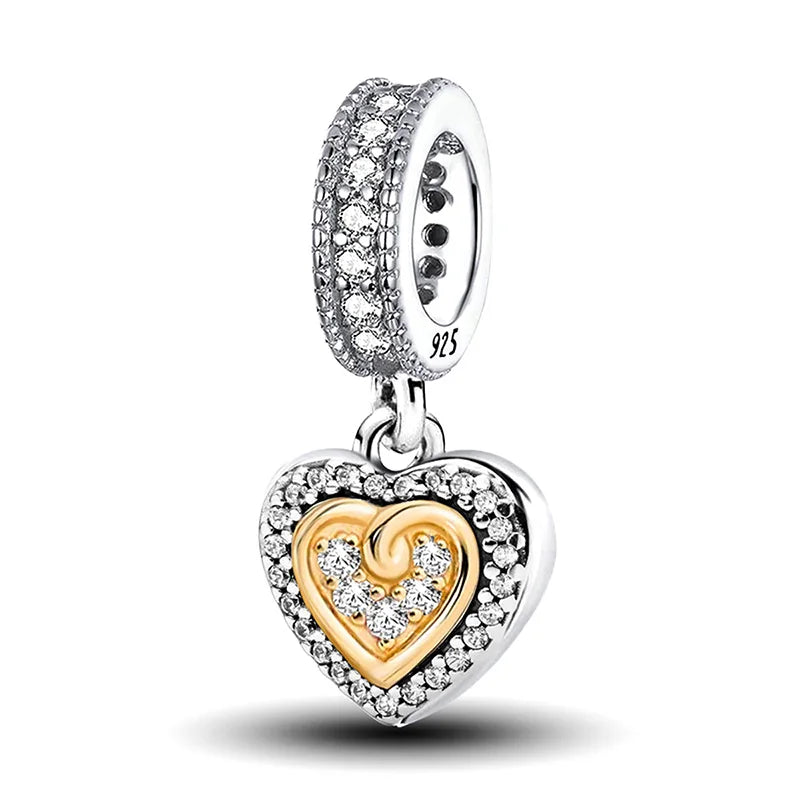 Shecharms 925 Sterling Silver Love Heart Firefly Golden Series Charms Fit DIY Making Bracelet Necklace High Quality Fine Jewelry