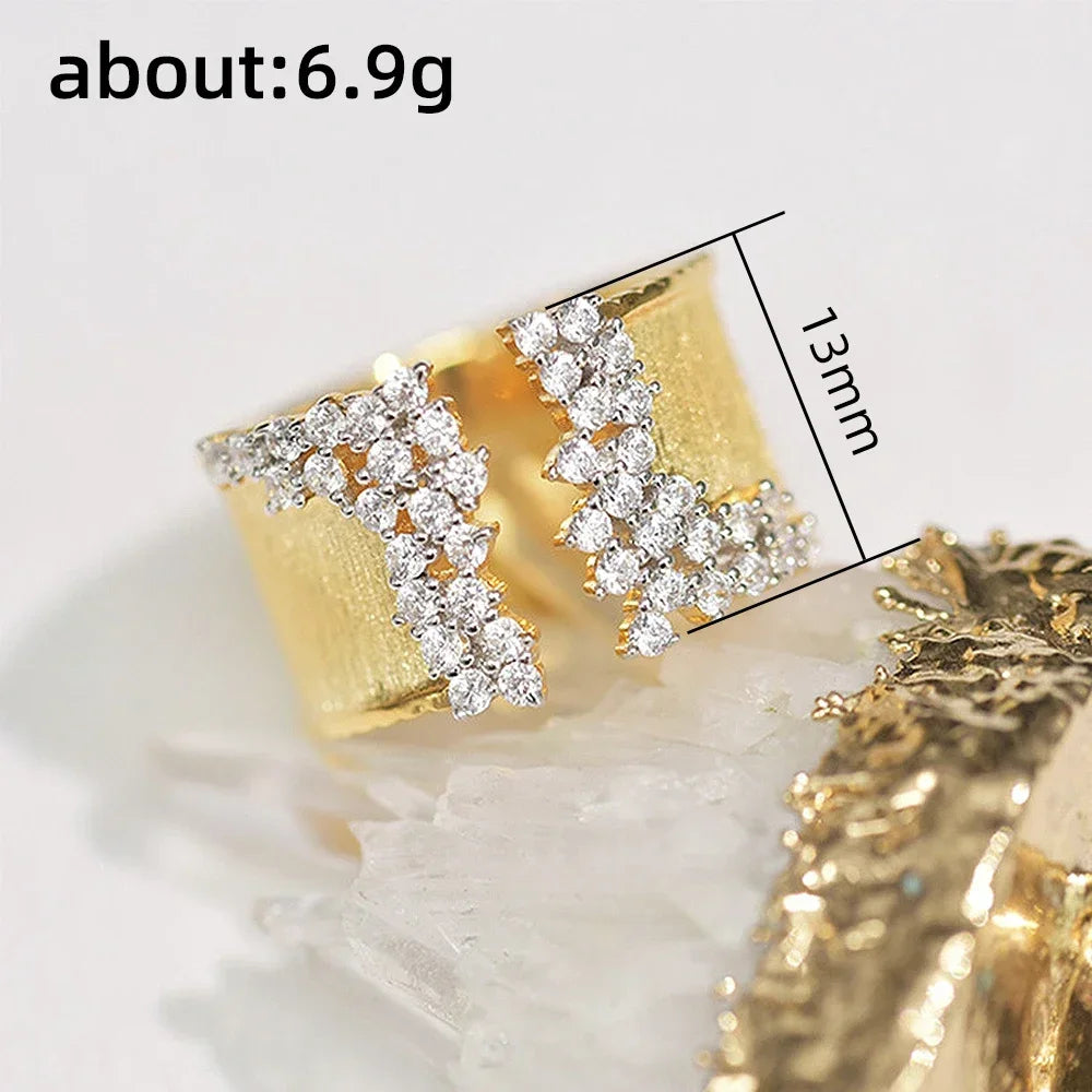 2026 New Fashion Women's Finger Ring with CZ Stone Wiredrawing Effect Gold Color Wide Rings Luxury Female Jewelry Party