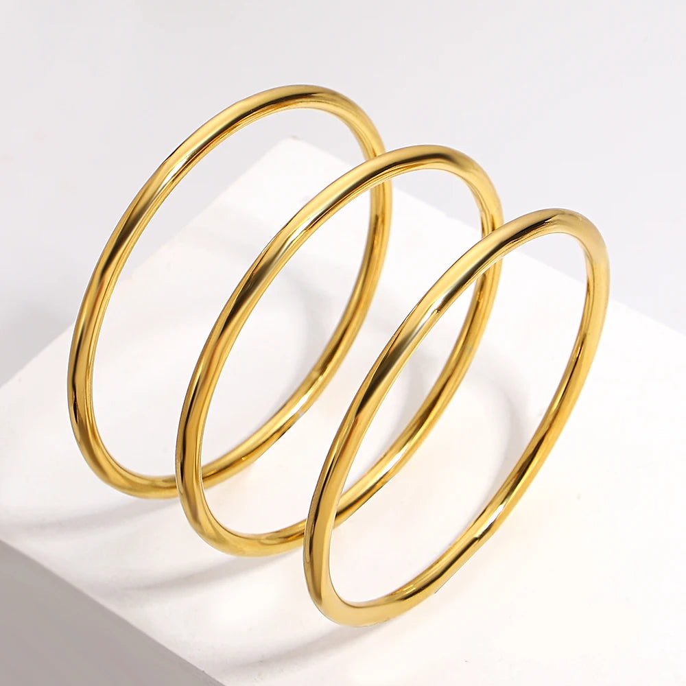 Greatera 3pcs/set Gold/Sliver Color Stainless Steel Bangle For Women Tide 2.7mm Wide Coil Multi-layer Plain Bracelet Jewelry