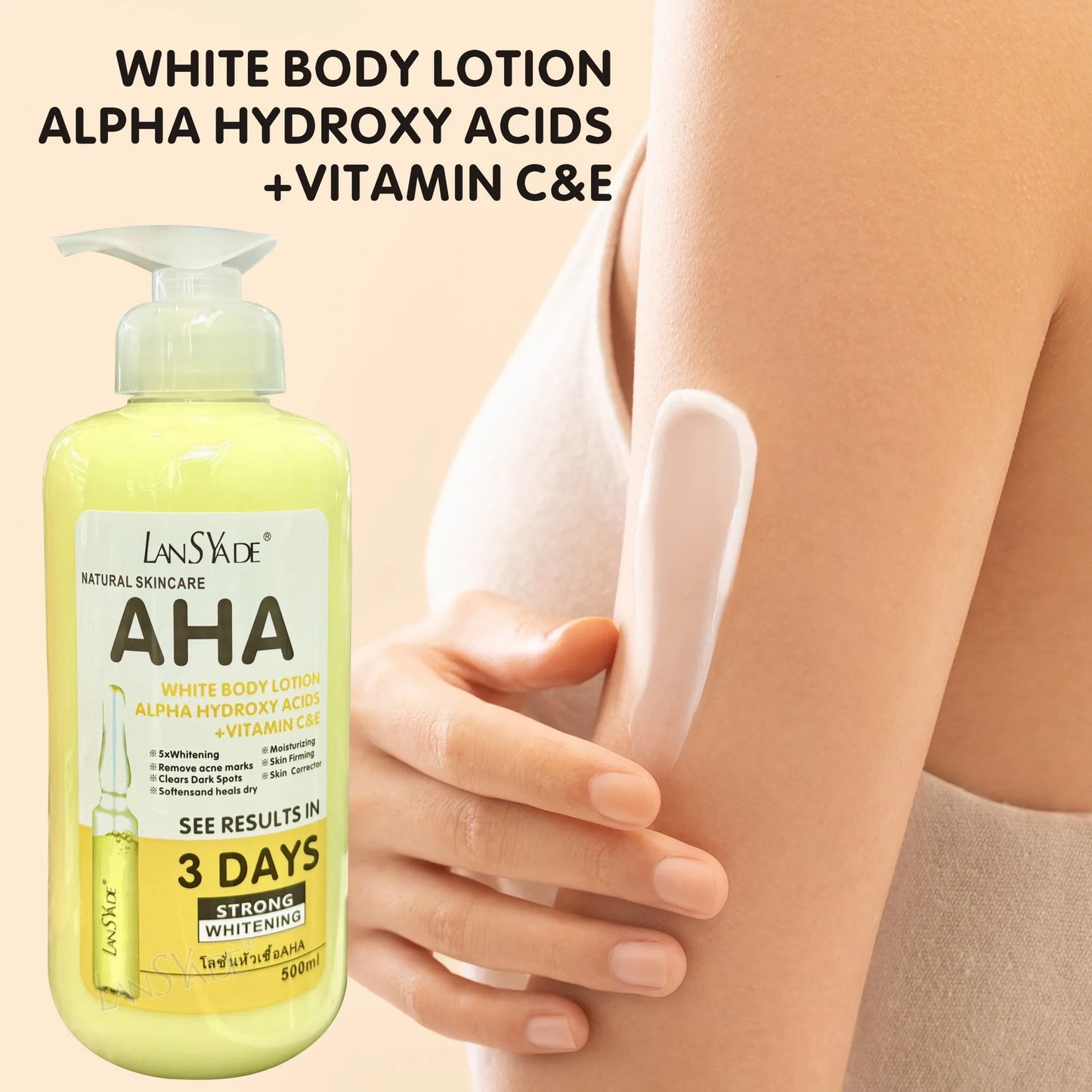 500ml Whitening Body Cream Hydroxy Acids Vitamin C&E Moisturizing Lightening Body Lotion Skin Care Remove Acne Marks