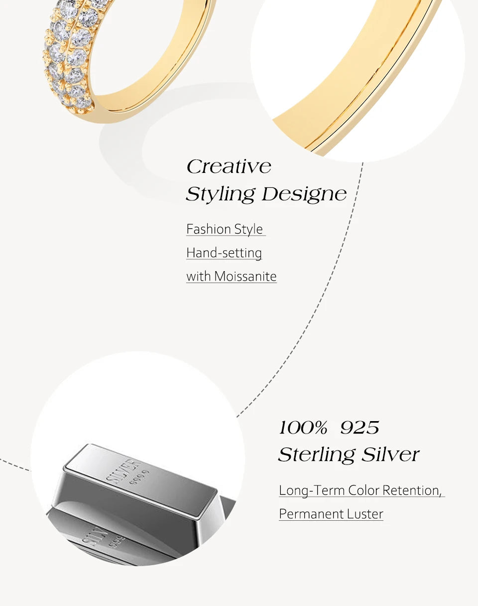 ATTAGEMS Full Lab Moissanite Diamond Rings for Women Half Wedding Band Sparkling S925 Silver Engagement Bride Fine Jewelry Gifts