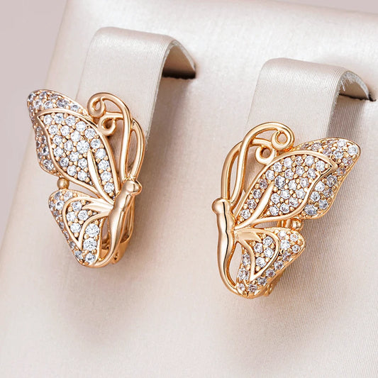 Kinel Luxury Full Natural Zircon Butterfly Drop Earrings for Women Unusual 585 Rose Gold Color Creative Daily Fine Jewelry Gift