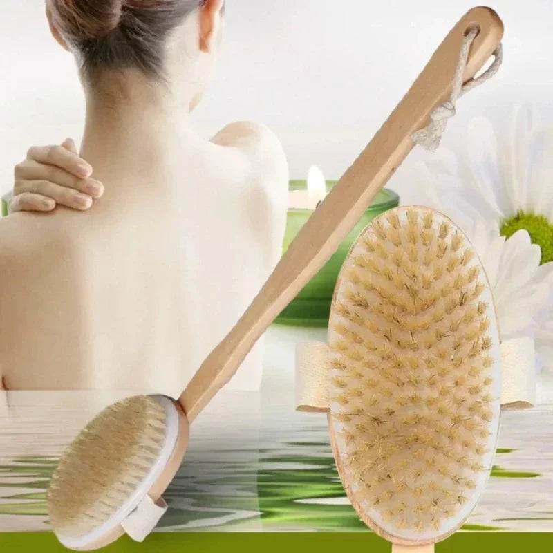 Household Wooden Long Handled Bristle Brush, Back Scrubbing Product, Skin Exfoliating Detachable Handheld Soft Bristle Brush