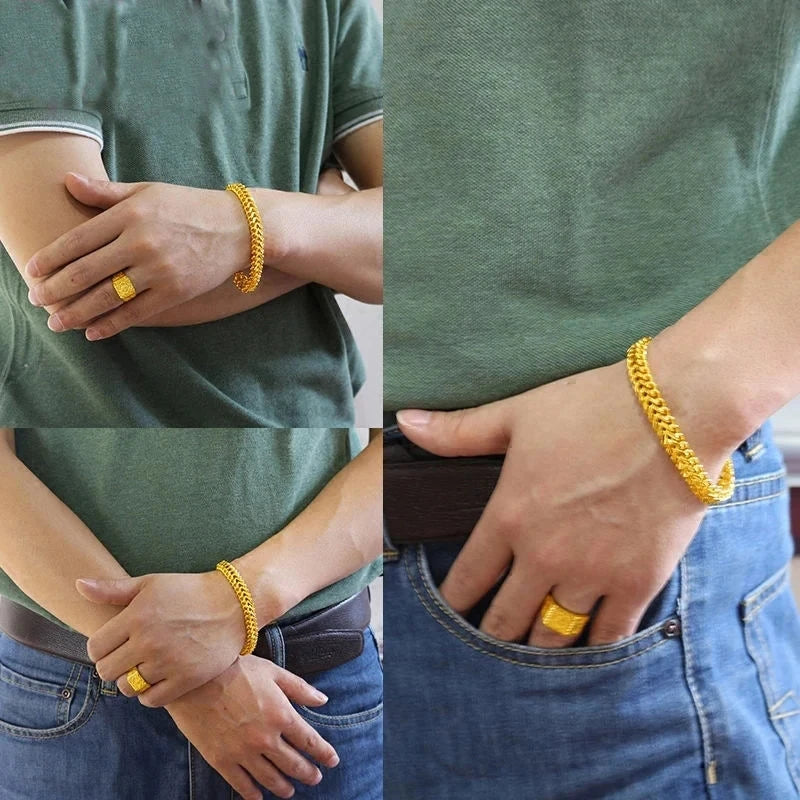 18 K Gold Color Widened Watch Chain Bracelet for Men Dad Father Not Fade Design Bracelet Wedding Engagement Jewelry Gifts