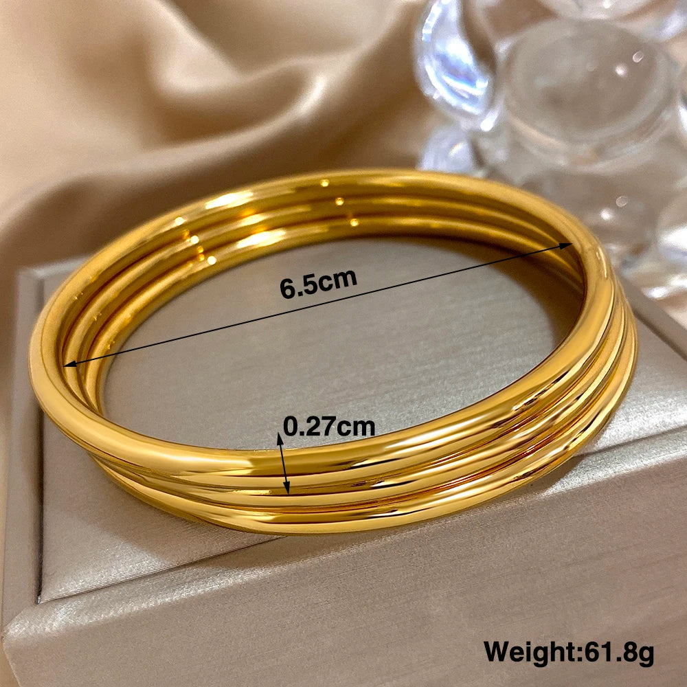Greatera 3pcs/set Gold/Sliver Color Stainless Steel Bangle For Women Tide 2.7mm Wide Coil Multi-layer Plain Bracelet Jewelry