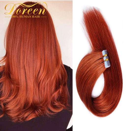 Doreen Copper Red Tape In Human Hair Extensions 16 to 24 Inch 50g/set PU Seamless Skin Weft 350# Colored Hair Extensions Tape in