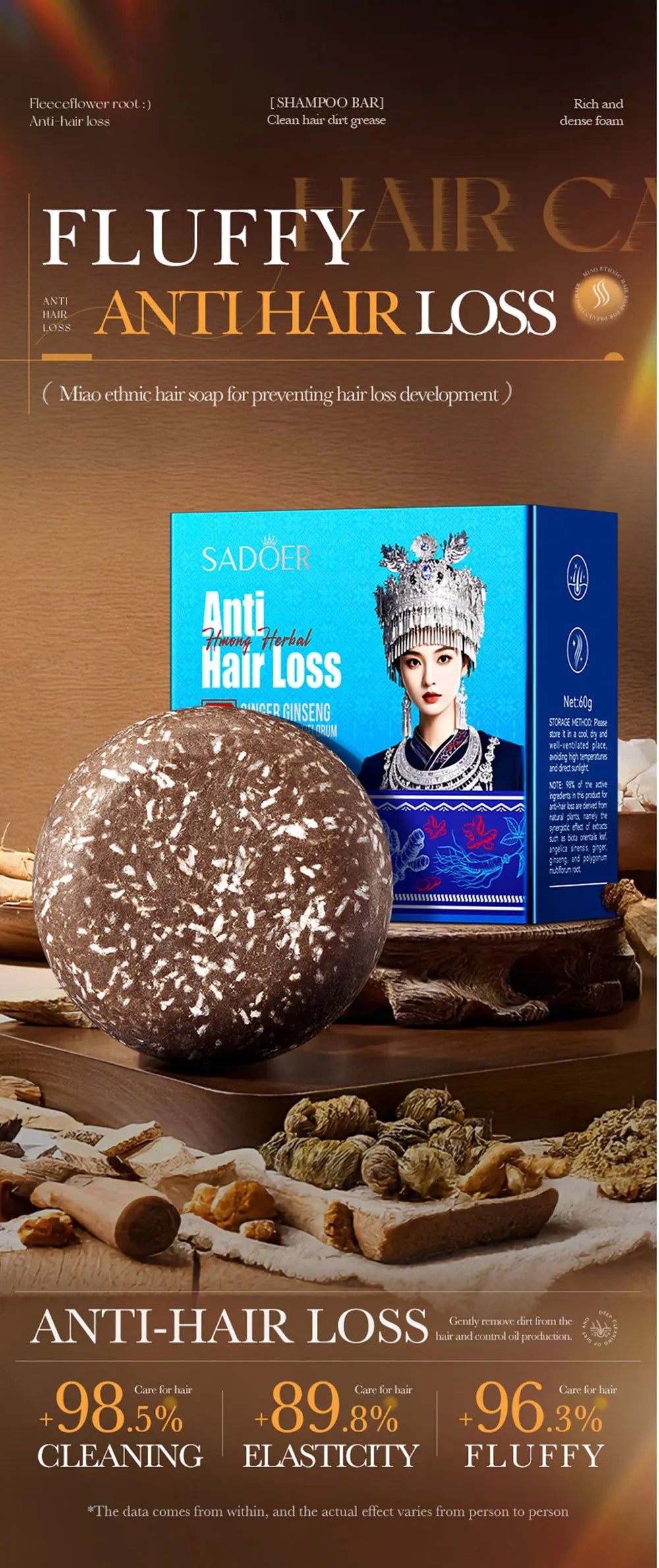Oriental Hmong Traditional Anti-Hair Loss And Dandruff Solid Shampoo Soap - Deep Cleansing And Nourishing Shampoo Soap Bar