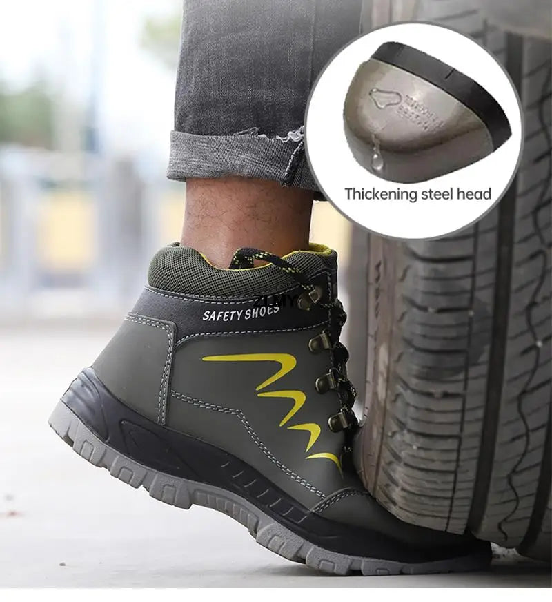 ZLMY Men Steel Toe Shoes High Top Work Boots Indestructible Safety Shoes Man Puncture-Proof Work Sneaker Winter Safety Boots Men