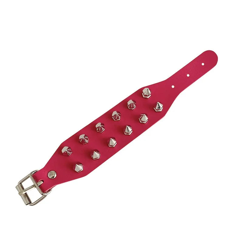 Gothic PU Leather Bracelet Two Row Cuspidal Spikes Rivet Stud Wide Cuff Punk Gothic Rock Unisex Wristbands Men Jewelry Gifts