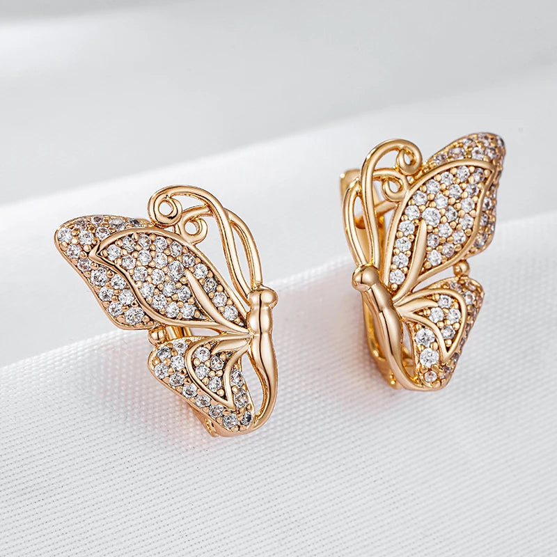 Kinel Luxury Full Natural Zircon Butterfly Drop Earrings for Women Unusual 585 Rose Gold Color Creative Daily Fine Jewelry Gift