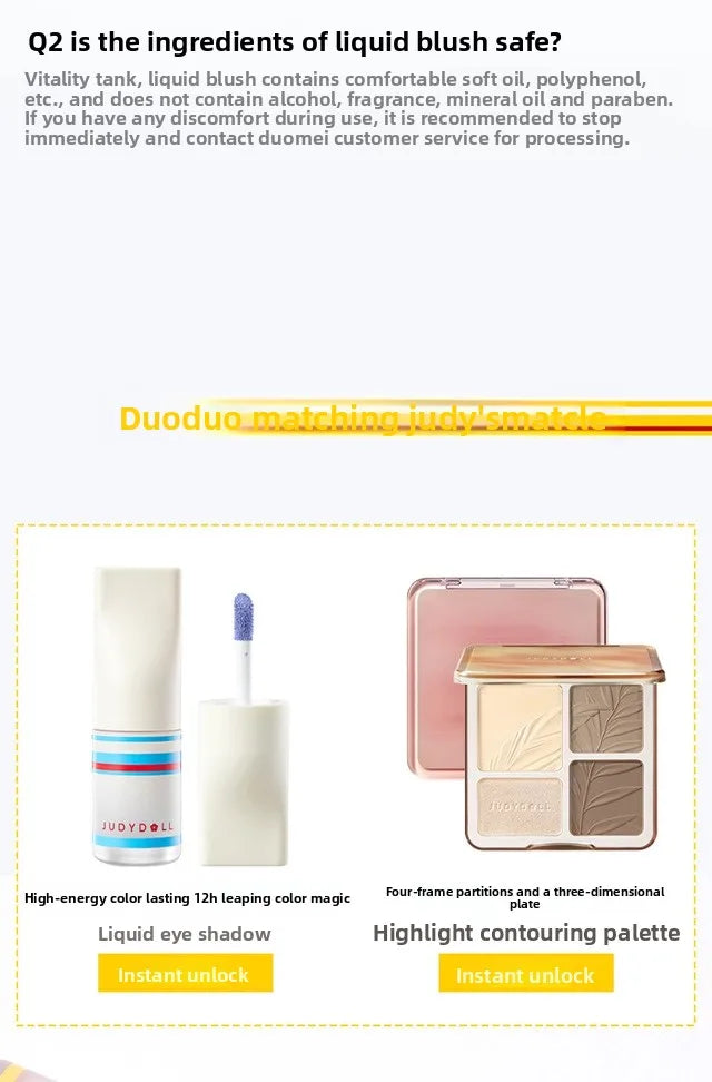 Judydoll Natural Flushed Liquid Blush - Brightening Glow Cheek Tint for Radiant Blurring Effect