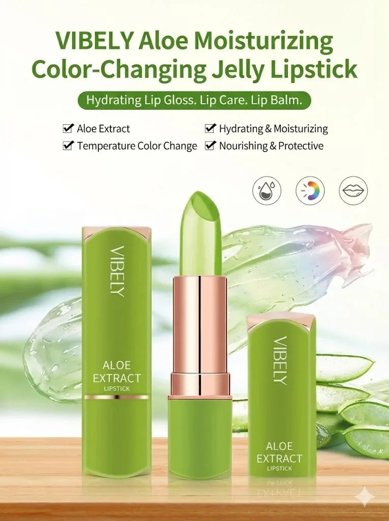 VIBELY Aloe Vera Moisturizing Lip Balm Thermochromic Jelly Lipstick Long Lasting Hydrating Lip Care Tint for Daily Use