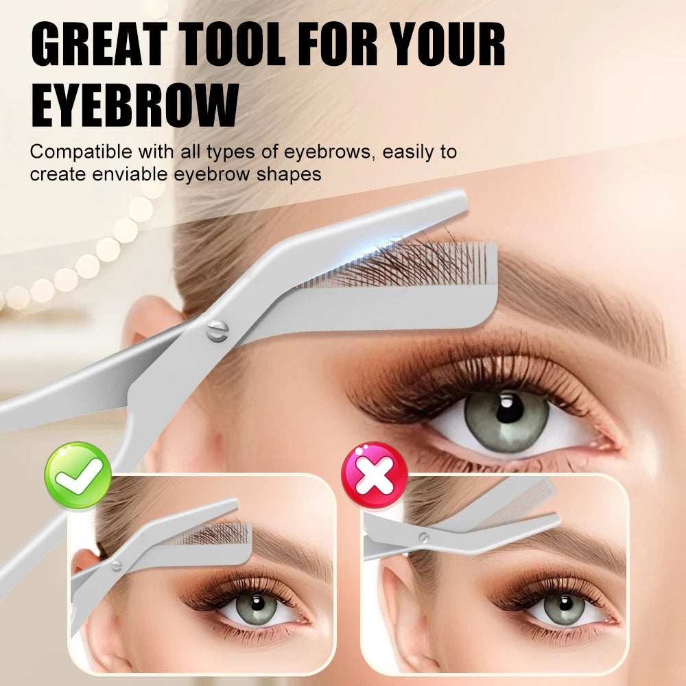 1Pcs Eyebrow Trimming Scissors with Combs Professional Eyebrow Trimmer Stainless Steel Grooming Eyebrow Shaping Scissors Tools
