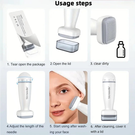 Bioneedle Derma Stamp - 120 Needles, Professional Microneedling Stamp 0-2mm Adjustable Needles for Women & Men Anti-Aging