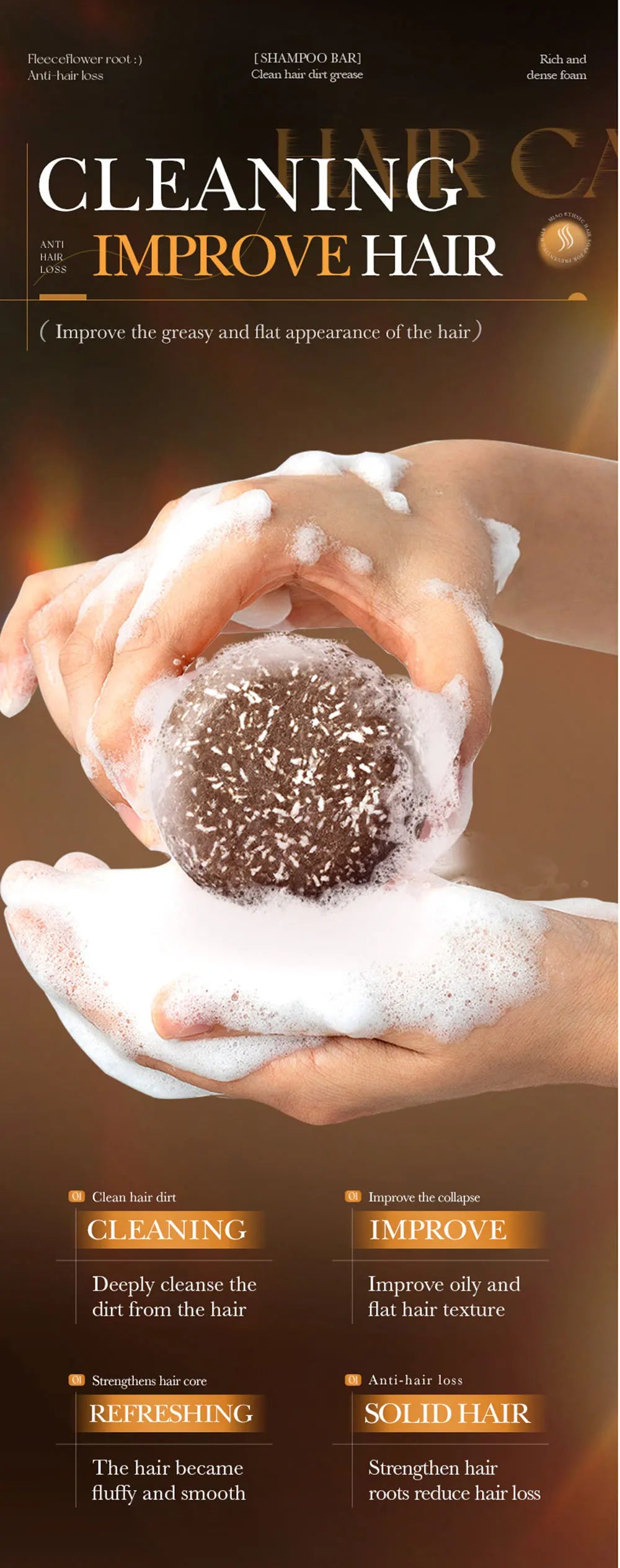 Oriental Hmong Traditional Anti-Hair Loss And Dandruff Solid Shampoo Soap - Deep Cleansing And Nourishing Shampoo Soap Bar