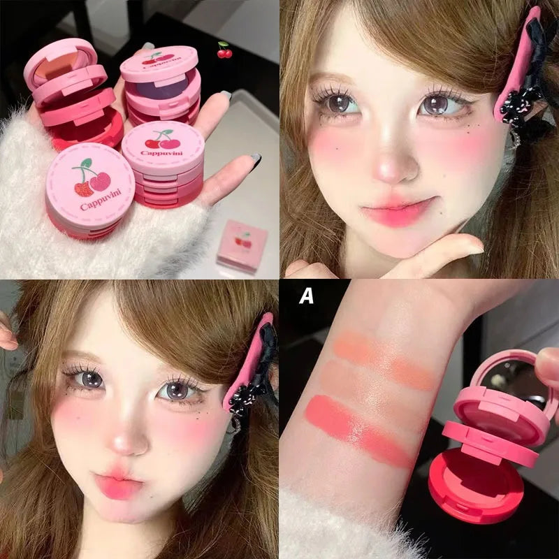 3 in 1 Cream Blush Cherry Watermelon Red Blushes Waterproof Lasting Matte Beauty Blush Cream Peach Face Blush Makeup Cosmetic
