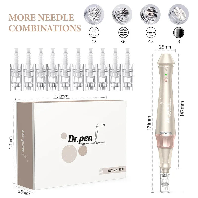 Dr.pen E30 with 12pcs Pen with Cartridges Nano Wireless Skin Care Kit Skin 0.25mm Needle Pen Skin Rejuvenation Machine