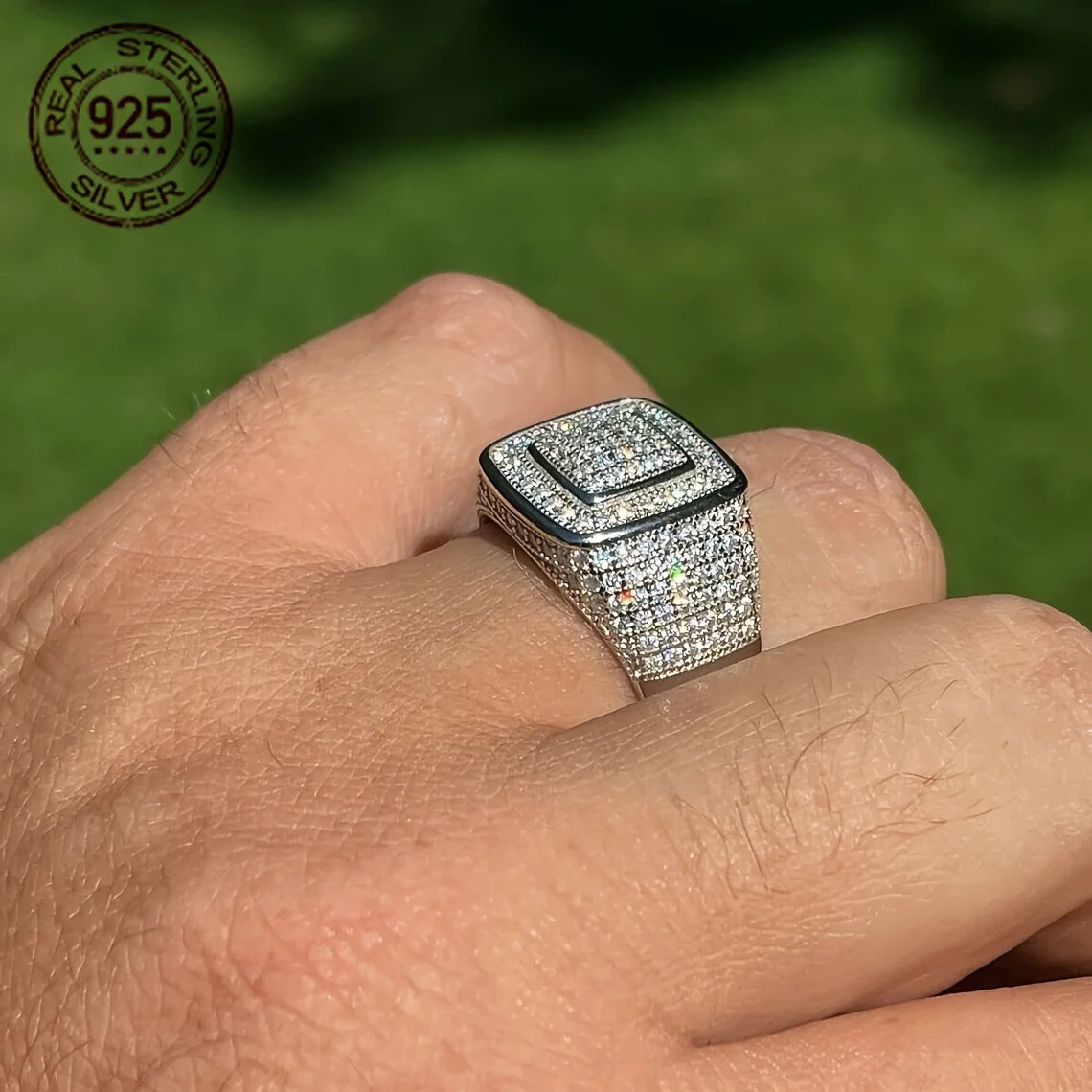 925 Sterling Silver Hip Hop Iced Out Ring for Men Cubic Zirconia Pave Statement Wedding Pinky Ring Luxury Jewelry