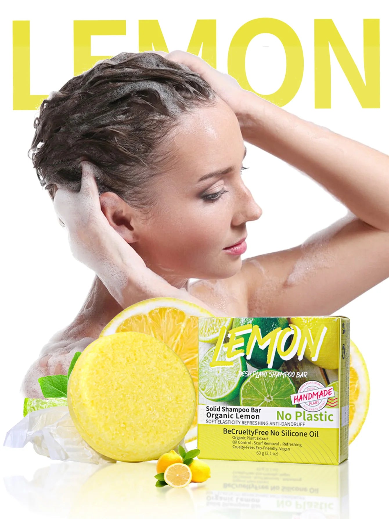 Fresh Lemon Essential Oil Soap For Hair Washing Handmade Soap For Oil Control Dandruff Removal Smooth Hair Natural Organic
