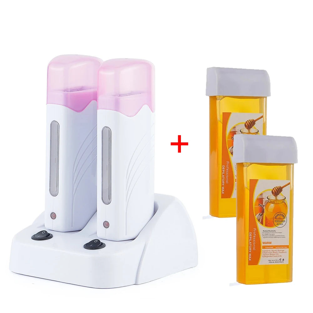 Electric Waxing Warmer Hair Removal Double Depilatory Roll On Wax Heater Portable Hot Melt Wax Heater for Men Women Home Using