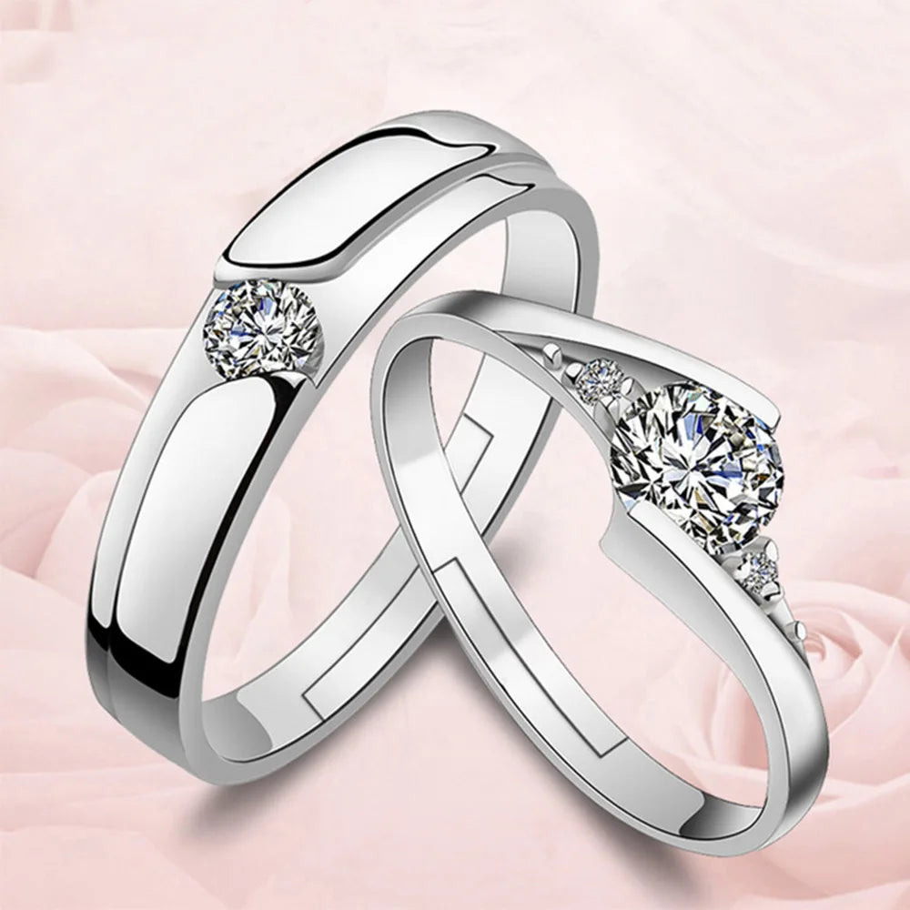 925 Sterling Silver Eternal Heart Zircon Size Adjustable Ring For Women Couple Wedding Engagement Party Fashion Charm Jewelry